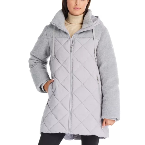 Koolaburra By UGG Women XXS Gray Sherpa Quilted Mixed-Media Puffer Coat NWT - Picture 1 of 16